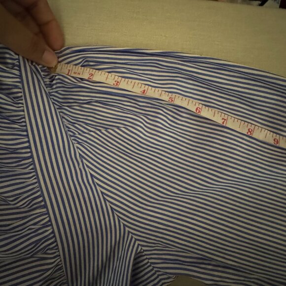 New With Tags Zara Ruffle button down long sleeve in blue with white stripes - Picture 14 of 16